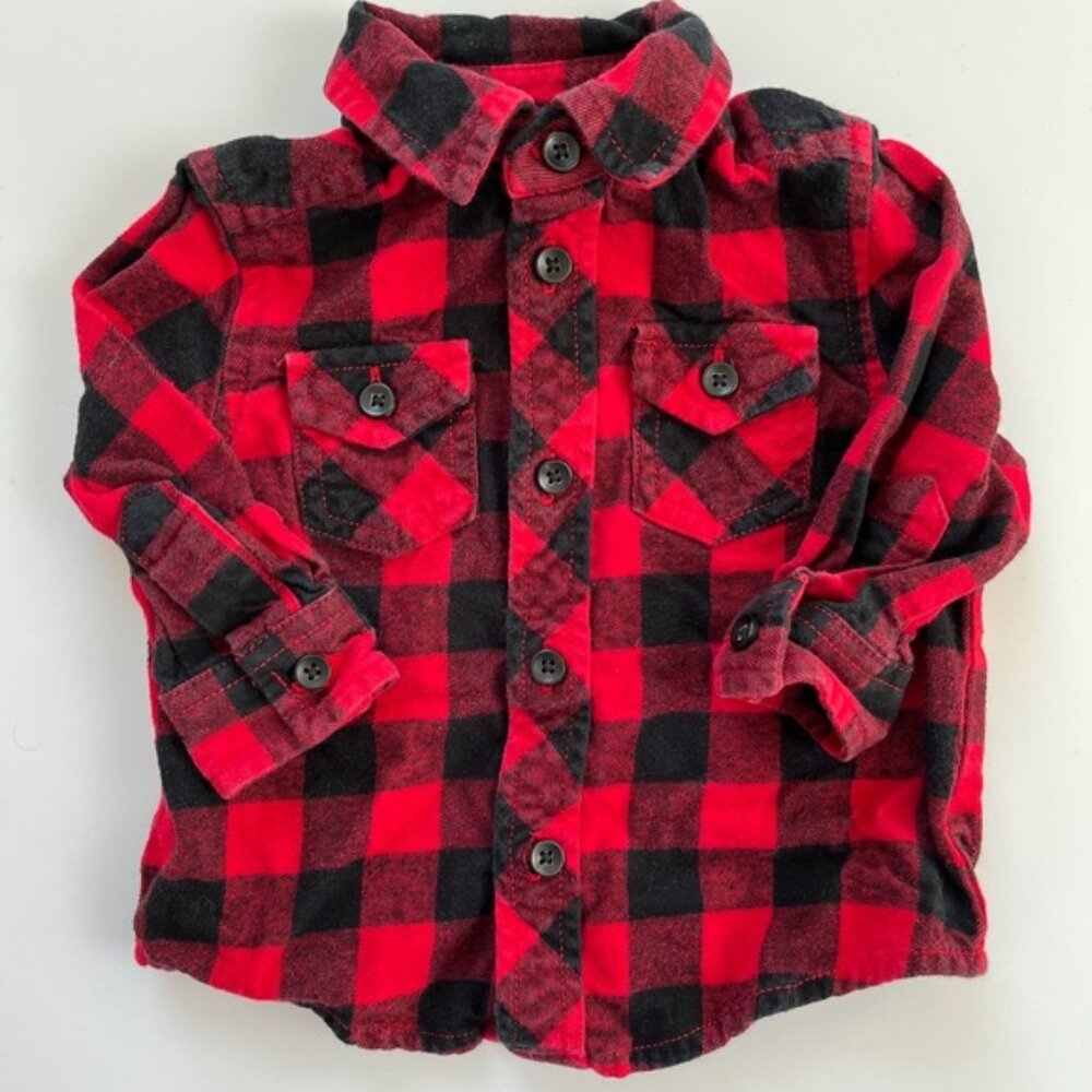 Joe Fresh Red and Black Button Down Shirt